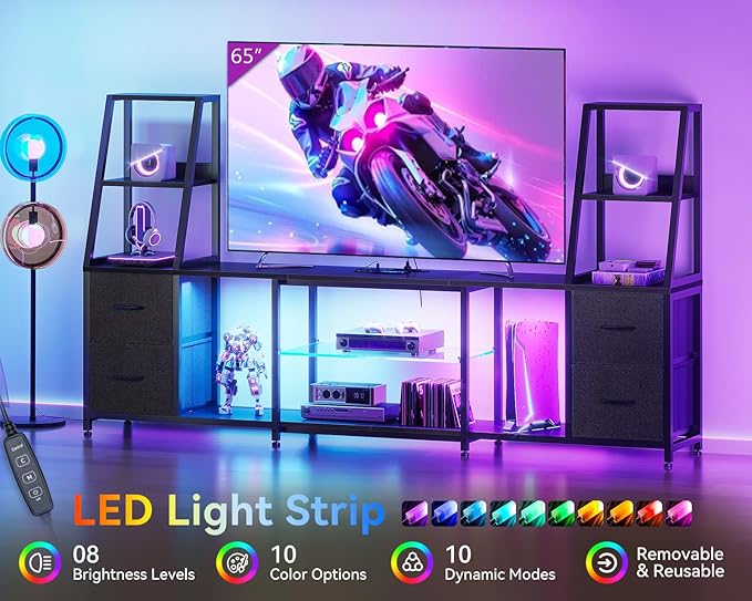 Casaottima LED TV Stand for 50–65 Inch TVs with Power Outlets &amp RGB Ligths Gaming Entertainment Center with 4 Drawers &amp Storage Media Console Supports Up to 75/85/95 Inch Wall-Mounted TVs B