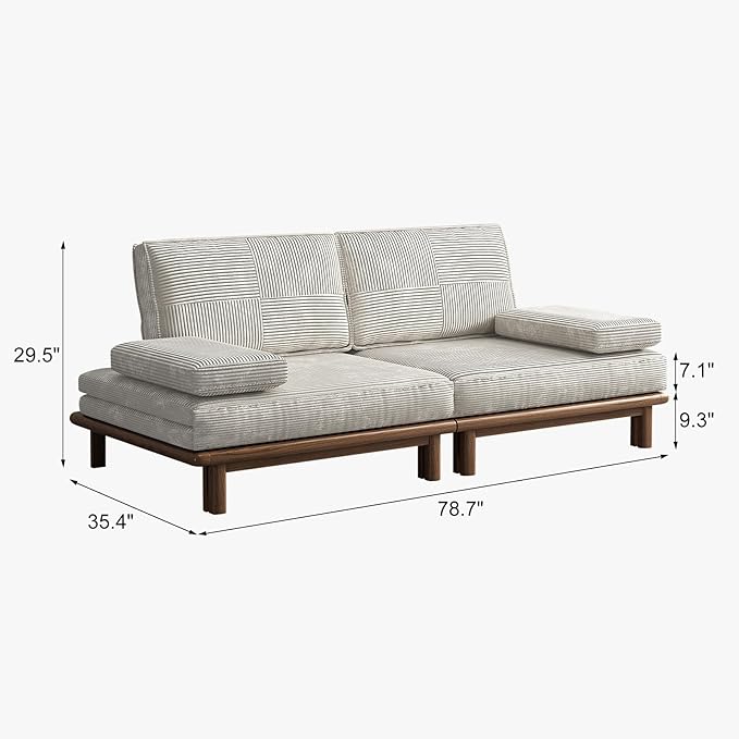 Lartis 78.7 Sofa Bed Sleeper Pull Out Couch Modern Couch Convertible Modern Futon for Living Room/Apartment/Bedroom Modular Design SofaFull Solid Wood Frame