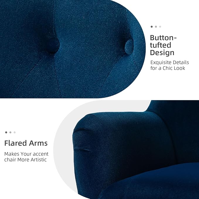 HULALA HOME Velvet Accent Chair Set of 2 Modern Wingback Arm Chair with Metal Gold Legs Velvet Tufted Upholstered Single Sofa Chair (Navy)