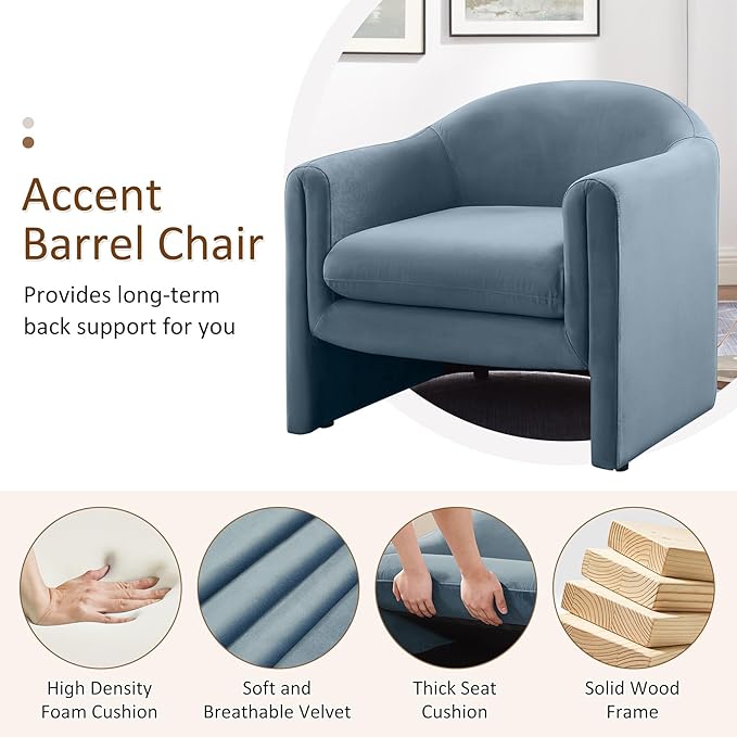 VANOMi 31.2 Accent Chair Modern Upholstered Living Room Chairs Comfy Single Sofa Chair for Bedroom Office Waiting Room Set of 2 (Denim Blue Velvet)