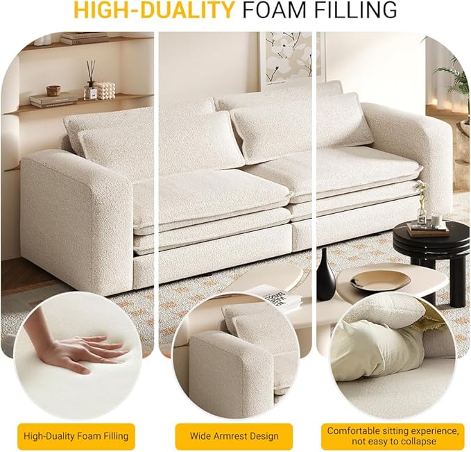 Polibi 93 King Size Convertible Sofa Bed 3-in-1 Sleeper to Recliner Wide Armrest Design with Storage Easy to Clean White