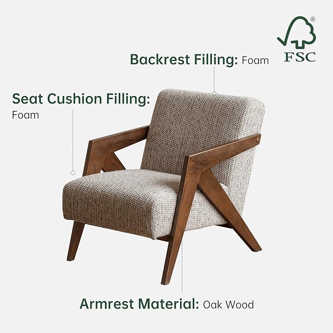 YESWOOD Solid Wood Reading Armchair Removable Washable Cover High-Resilience Foam Ergonomic Living Room Bedroom Balcony Chair (Grey)