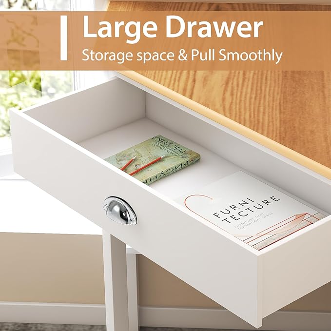 POWERSTONE Corner Desk with Drawer &amp Storage Shelves Small Triangle Writing Table Computer Desk Corner Vanity for Home Office Small Space Natural