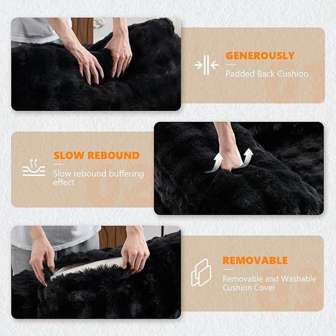 VINGLI 67.7 Oversized Chaise Lounge Chair Indoor Reading Chairs Comfy Bubble Fleece Upholstered Boneless Sofa Bed Sleeper Sofa Cloud Couches for Living Room Bedroom Play Room (Black)