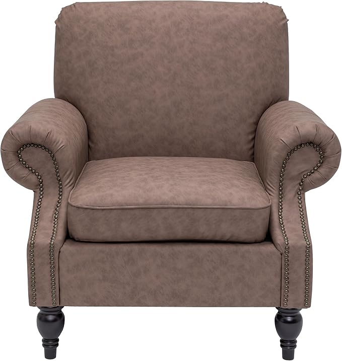 Accent Chair22.4 Seat Depth Armchair with Roll Arms36.6W*34.3D*34.6H Living Room ChairWood LegsSet of 1Faux Leather in Taupe