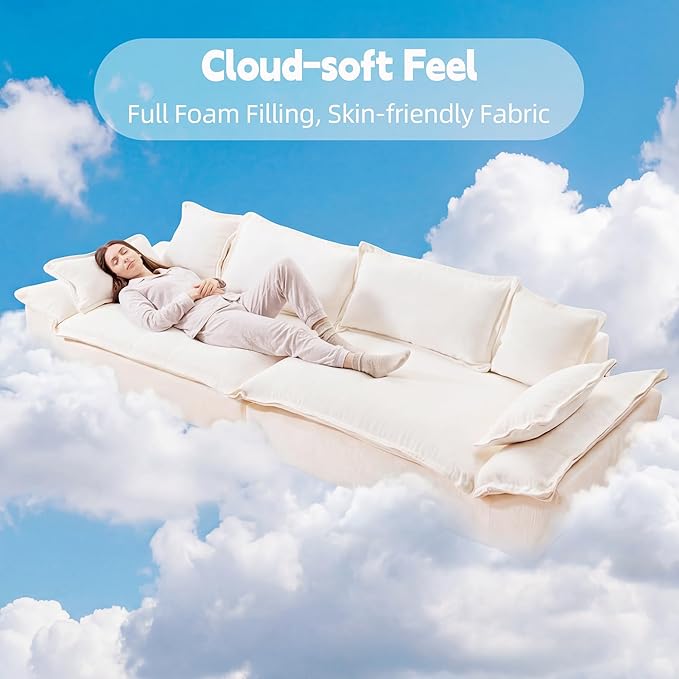 138 Modular Cloud Couch Sectional Couch with Deep Seats Wide Armrests and Multiple Pillows Boneless Couches Sofas Loveseat for Bedroom/Living Room/Apartment/Office (White)