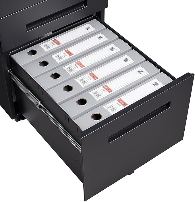 Black File Cabinet 3 Drawer Mobile File Cabinet with Lock and Wheels Under Desk Metal Filing Cabinet for OfficeLockable Rolling Cabinet with 2 Keys for LegalLetterA4 Size