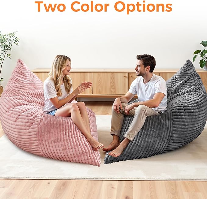 3 in 1 Giant Bean Bag Chair Convertible Bean Bag Bed for Adults and Kids Oversized Comfy Memory Foam Floor Sofa with Machine Washable Cover for Living Room Bedroom &amp Dorm(Pink)