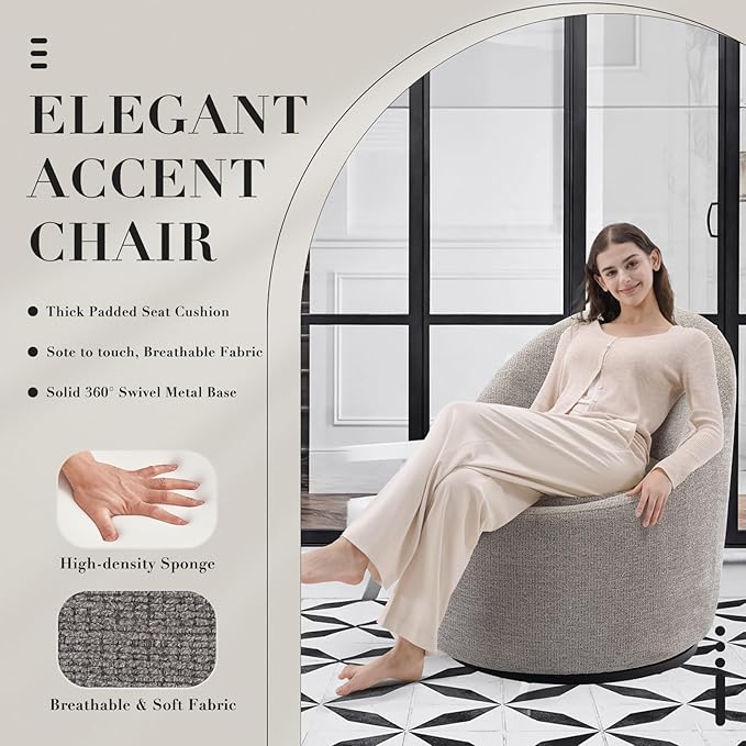 COLAMY Swivel Accent Chair Set of 2 360° Swivel Round Chair with Hidden Storage Modern Small Barrel Armchair for Living Room/Bedroom LightGrey Textile Material