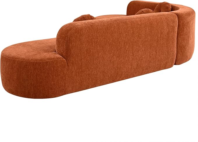 LUMISOL Curved DesignSectional Sofa Couch with 3 Round Cushions 122''L Foam-Filled Compressed Couch for Living Room 2-Piece Modular Chenille Floor Sofa No Assembly Required Orange