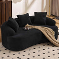 65” Black Curved Couch&amp Loveseat Sofa with 3 Pillows Compression Couch with Round Armrest Suitable for Small Space Bedroom Living Room Memory Foam Chenille No Assembly (Black)