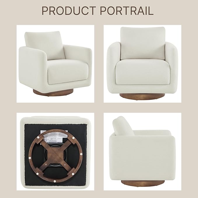 Modern Swivel Accent Chair 360° Rotating Round Barrel Armchair with Performance Fabric Upholstery for Living Room Bedroom Office Reading Nook SingleCream