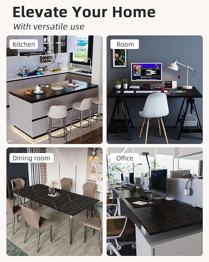 Universal 60 x 24 One-Piece Particle Board Table Top 1 Thick Desktop for Stand Up Height Adjustable Desk Frames Home Office Tabletop Countertop DIY Black Marble