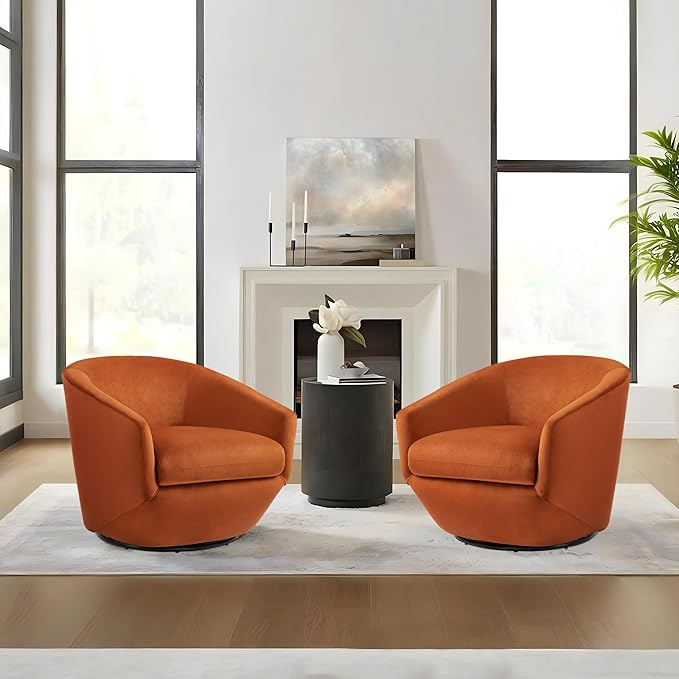 Swivel Barrel Accent Chair Modern Round Velvet Fabric Arm Chair for Living Room Bedroom Comfy Club Reading Chairs for Adults(Velvet Orange Set of 1)