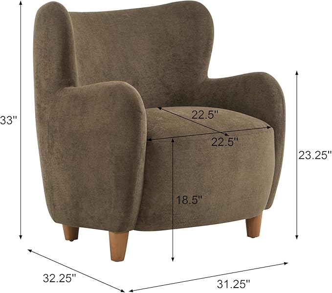 Christopher Knight Home Auden Wingback Accent Chair Fabric Club Chair Velvet Upholstered Armchair Curved Backrest Single Sofa Soft Cushion Seating Reading Lounge Chair for Living Room Brown