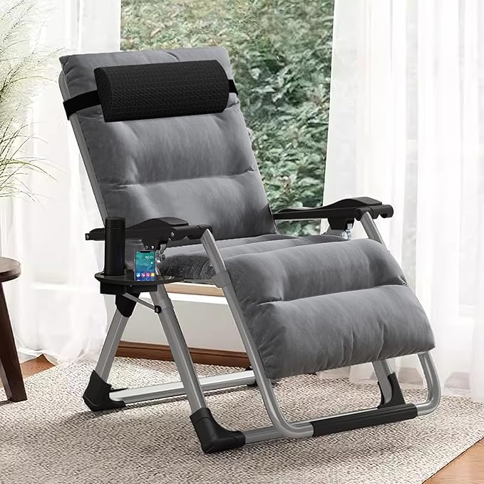 DoCred Comfy Chair Folding Chair Recliner Chair for Bedroom and Living Room Folding Reclining Patio Chairs Lounge Chair with Removable Cushion for Indoor Outdoor