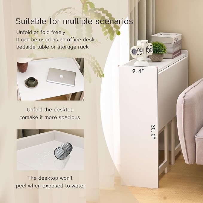 Foldable DeskFolding Table with Storage Shelf32.6 Inch Fold Out Computer Desk for Small SpacesWriting Desk for Bedroom Home Office Dorm and Apartment (White)