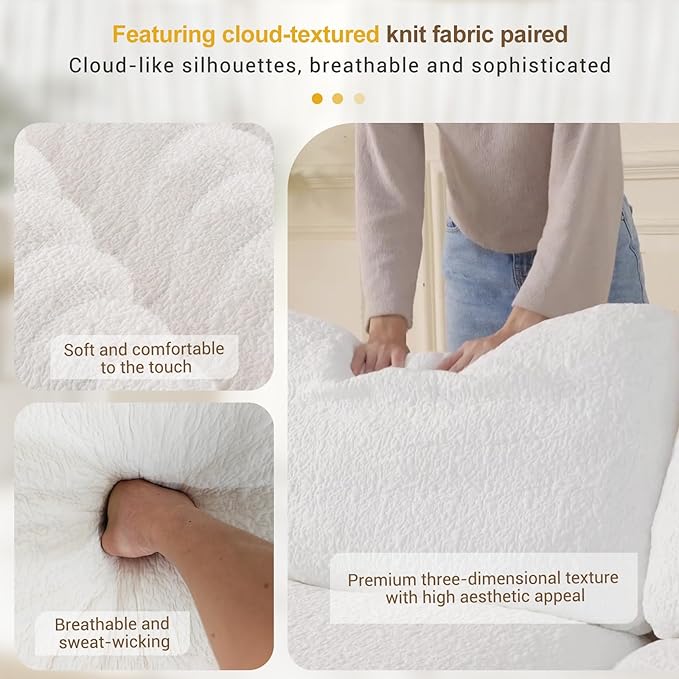 Cloud Sectional Couches 108 Boneless Sofa Bed Modular Sectional Sofa for Living RoomFreely ConfigurableDeep SeatingNon-Slip Bottom No Assembly Required(White3 Seater+3 Ottoman)