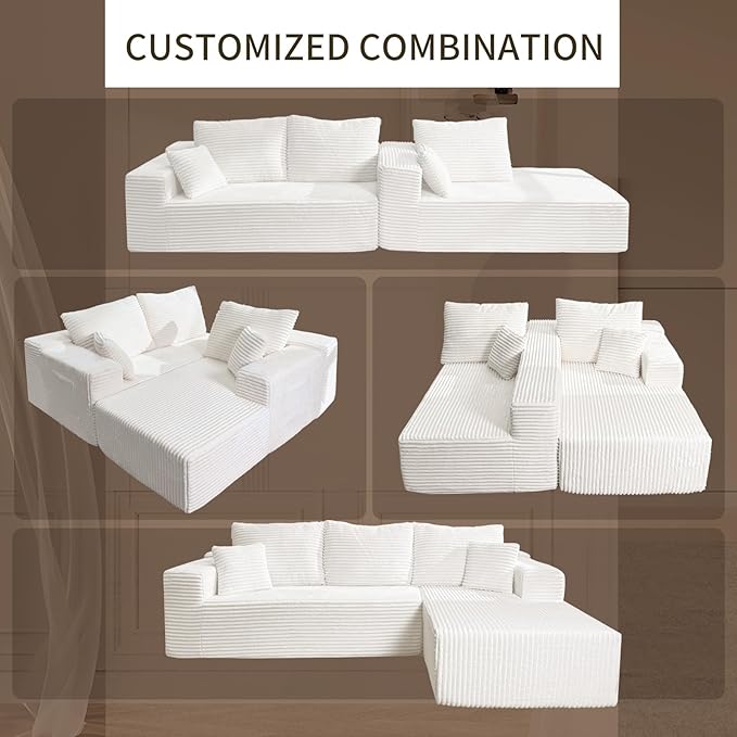 106'' Cloud Sectional Couch with L-Shape Chaise Boneless Modular Sofa with Deep Seat Modern Corduroy Couch for Living Room No Assembly Required. (Beige Right-Facing Chaise)