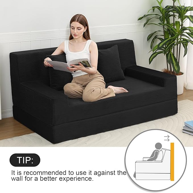 MeMoreCool Boneless Folding Sofa Bed Queen – Corduroy Convertible Futon Couch 2-in-1 Floor Sleeper with Foam Support Detachable Pillow &amp Washable Cover for Living Room Guest Room Apartment