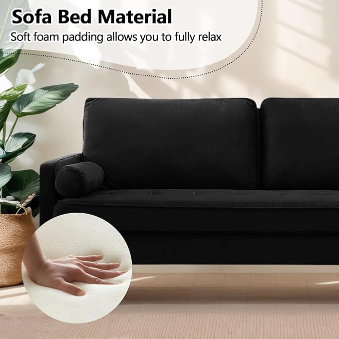 65 Love Seat Sofa Velvet Small Sofa Small Couch for Bedroom Living Room Bedroom Loveseat with 2 Pillows Gold Legs Modern Tufted Seat Upholstered Seating for Office Apartment (Black)