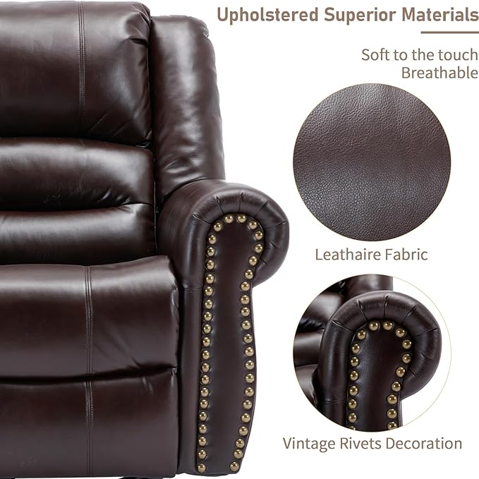 Manual Massage Swivel Rocker Recliner with Heat and Vibration 360° Swivel Glider Rocking Recliner Chair Classic Living Room Lounge Recliners with Side Pockets &amp USB Ports Brown