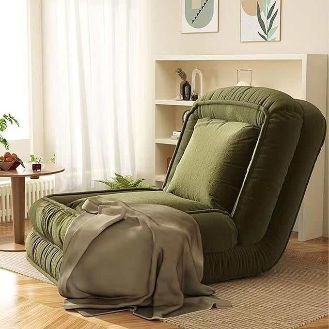 Lazy Sofa Couch 5 Adjustable Position Floor Sofa Fits with 2 Pillows Folding Tatami Lazy Bed Suit to Put in Bedroom Living Room (Green-3)