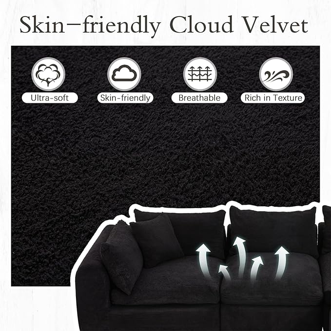 AVAWING 113 Modular Sectional Sofa Modern L Shaped Cloud Couch with Deep Seat &amp Ottoman Comfy Soft Boneless Sofa with Chaise for Living Room &amp Bedroom No Assembly Needed (Black)