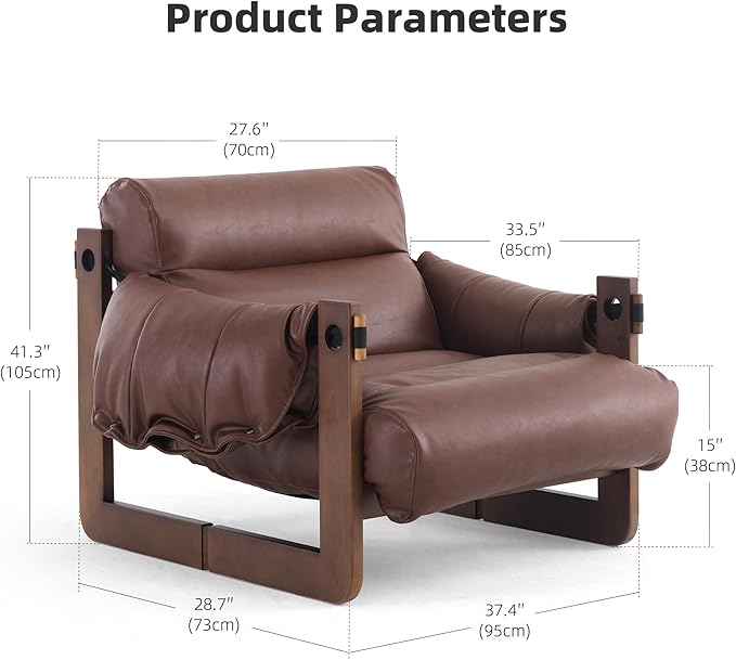 Vintage Solid Wood Frame Lounge Chair with Resilient Silk-Cotton Fill &amp Ergonomic Support for Living Spaces (Brown Two Chairs)