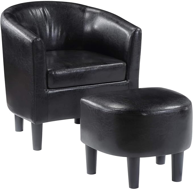 Convenience Concepts Take a Seat Churchill Accent Chair with Ottoman Black Faux Leather