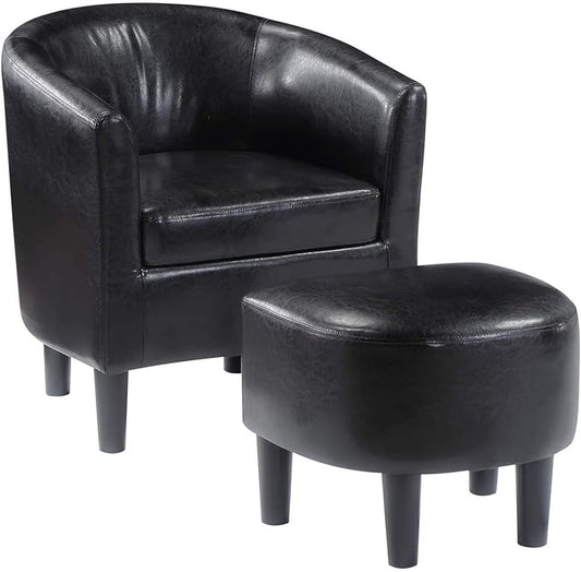 Convenience Concepts Take a Seat Churchill Accent Chair with Ottoman Black Faux Leather