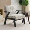 Furniliving Refined Texture Wooden Accent Chair for Living Room Upholstered Embroidery Lounge Chair with Solid Wood Frame Comfortable Reading Armchairs for Bedroom
