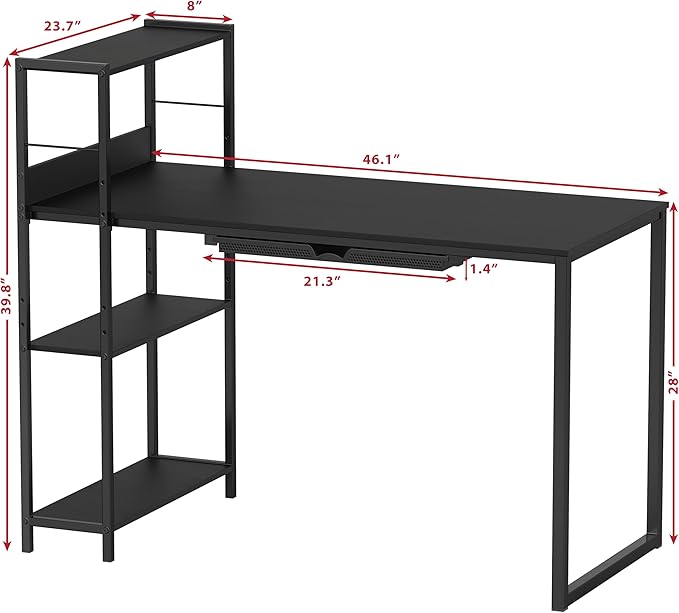 SHW 46-Inch Home Office Mission Computer Desk with Side Shelf and Drawer Black
