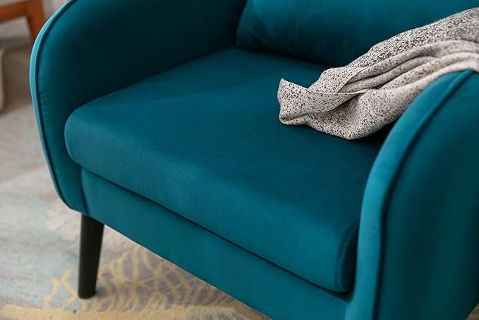 Mid Century Modern Accent ChairSingle Sofa Chair with Solid Wood Legs Comfy Fabric Upholstered Reading Armchair with A Soft Cushionfor Living Room BedroomApartmentOffice (Teal)