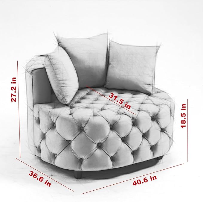 Setawix 40.6 W Round Barrel ChairModern Velvet Upholstered Accent Arm Chairs for Living RoomButton Tufted Club Chair OversizedLuxury Single Lounge Sofa Chair for BedroomOfficeHotel (Light Khaki)