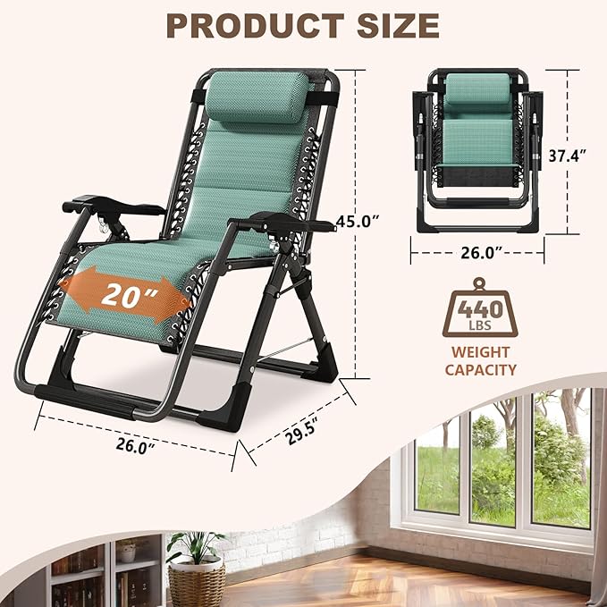 DoCred Comfy Folding Recliner Chair for Bedroom &amp Living Room Ice Touch Folding Reclining Patio Lounge Chair with Removable Tray for Indoor Outdoor