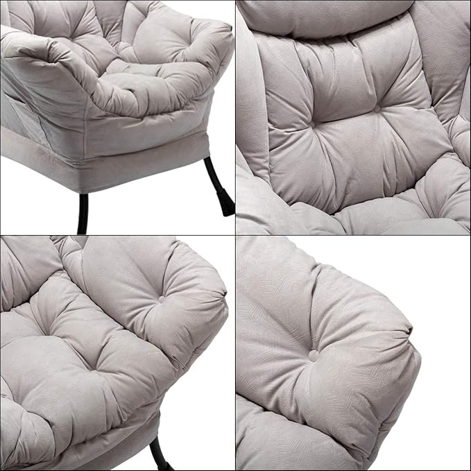 HollyHOME Lazy Chair with Foldable Ottoman Accent Comfy Lounge Armchair and Folding Footrest Stool Leisure Sofa Reading Chair and Footstool for Living Room Bedroom DormTextured Grey