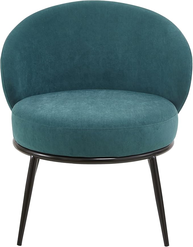 Modern Velvet Accent Chair with Channel Back Design Black Metal Legs and Soft Upholstery Comfortable Seating for Living Room Bedroom or Office Greenish Blue