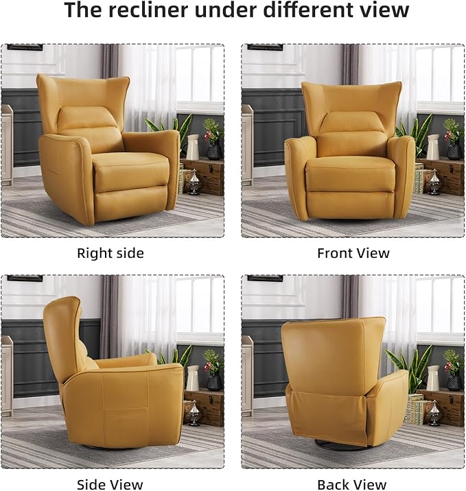 INZOY Power Swivel Rocker Recliner Glider Oversize Electric Swivel Rocker Recliners with Highly Enveloping Backrest Nursery Rocking Recliner Chair Leathaire Reclining Sofa for Living Room Yellow