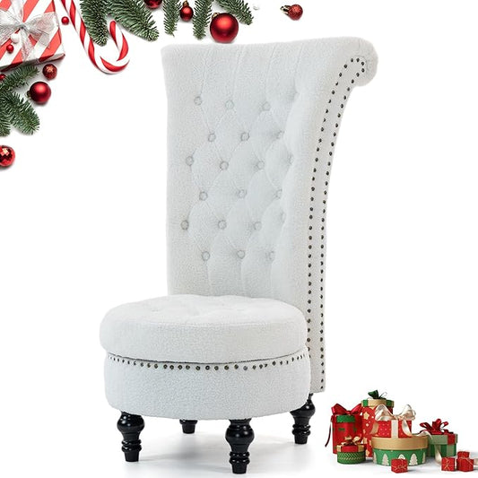 Throne Royal Chair for Living Room High Back Velvet Accent Armless Chair with Hidden Storage Button Tufted Vintage Design for Bedroom and Office White