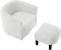 Corduroy Swivel Accent Chair with Ottoman Round Barrel Chair with Armrest Comfy Reading Chair for Living Room Bedroom Office (White)