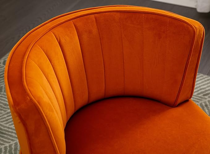 Velvet Swivel Barrel Chair Modern Upholstered Accent Chair 360° Swivel Round Lounge Chair with Gold Metal Base Comfy Arm Chair Sherpa Chair for Nursery Living Room Bedroom Club Office Orange