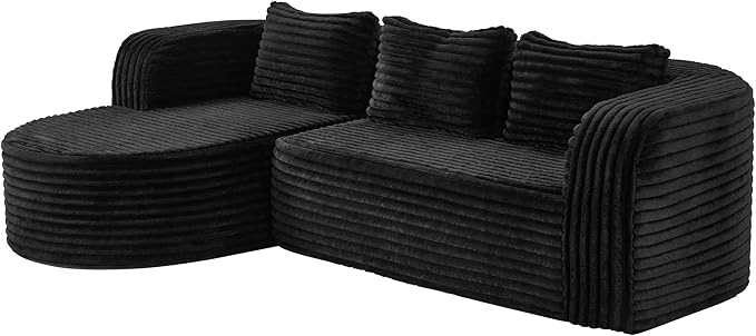 Hobestluk 96 Cloud Sectional Couch Modern Boneless Couch 3 Seater with Oversized Chaise L Shaped Modular Sofa Couches for Living Room Apartment No Assembly Required (Stripe BlackLeft Facing Chaise)