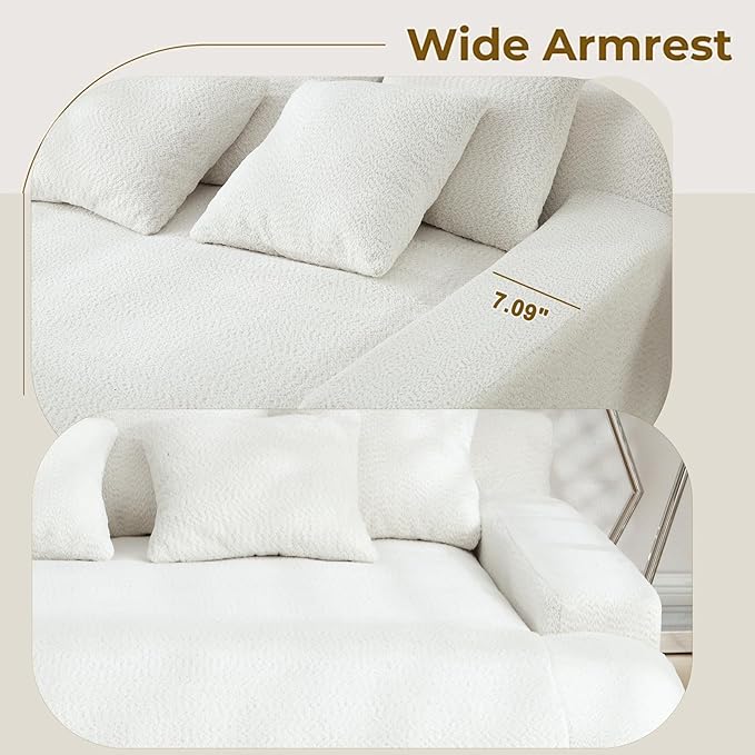 Chenille Double Chaise Lounge Indoor for Huge Person Upholstered Cloud Sofa Bed with 5 Pillows and Armrests Twin Sleeper Sofa Couch Bed for Living Room Guest Room Club (White)