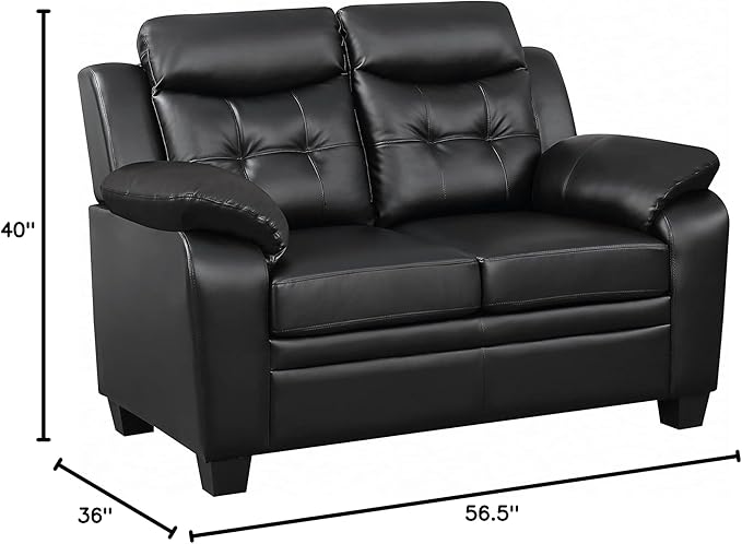 Coaster Home Furnishings - Finley - Leatherette - Upholstered Tufted Loveseat with Flared Armrest and Tapered Legs - Living Room - Black - 506552