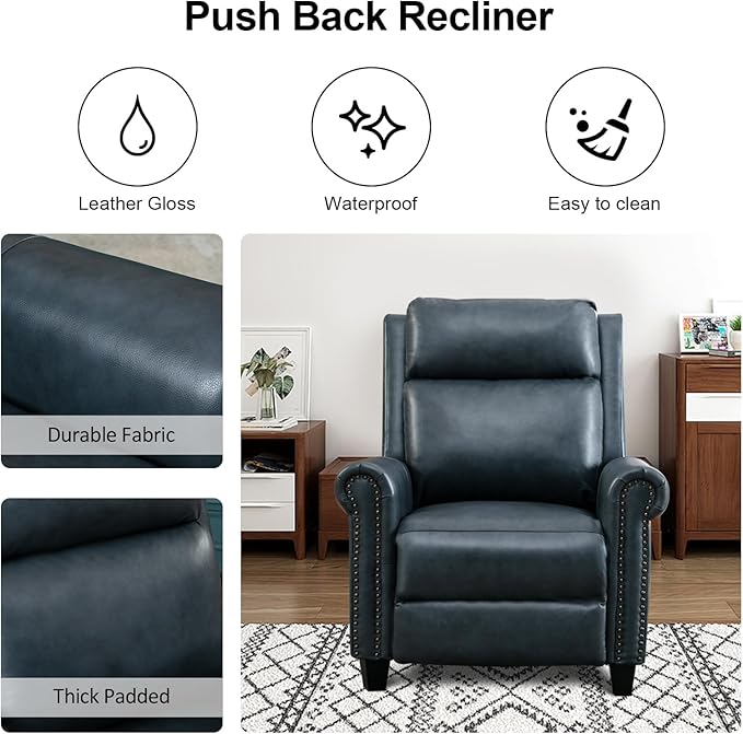 CANMOV Leather Recliner Chair Set of 2 Classic and Traditional Push Back Recliner Chair with Comfortable Arms and Back for Living Room Bedroom Adjustable Single SofaNavy Blue