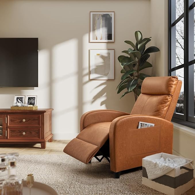 Homall Recliner Chair Recliner Sofa PU Leather for Adults Recliners Home Theater Seating with Lumbar Support Reclining Sofa Chair for Living Room (Khaki Leather)