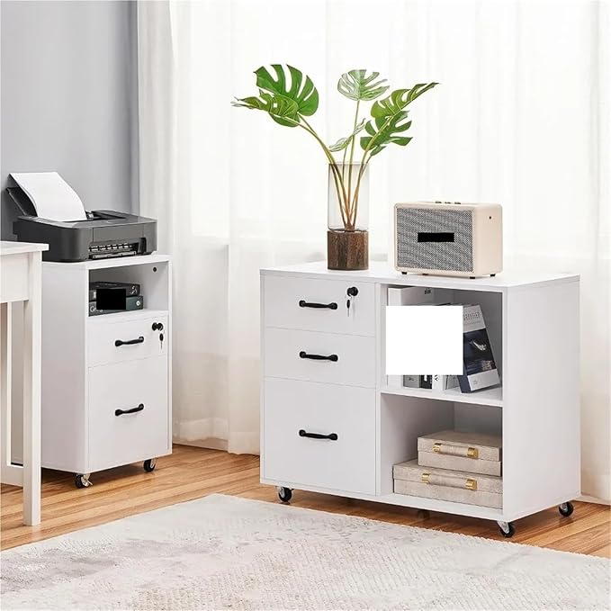 Mobile File Cabinet File Cabinet Mobile Letter Size File Organization Unit Mobile Lateral Filing Cabinet Printer Stand for Home and OfficeWhite(Black)