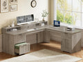 SEDETA 63 L Shaped Desk with Drawers Farmhouse Corner Computer Desk Wood Office Desk with File Drawers with Storage Executive Desk with Monitor Stand and Storage Cabinet Grey