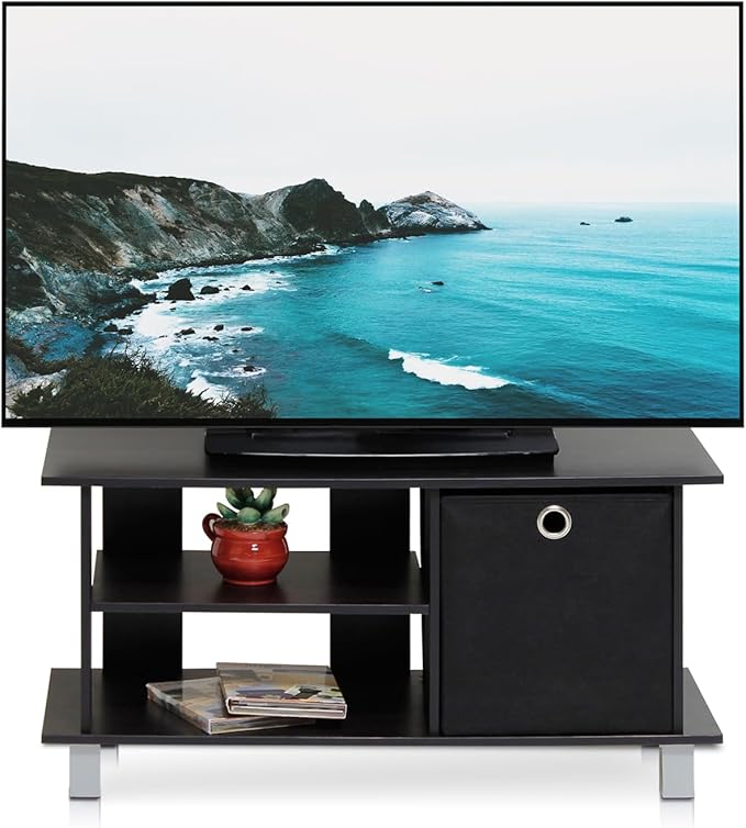 Furinno SIMPLISTIC TV Stand 3-Tier Entertainment Center Open Shelf TV Console for TV up to 33 Inch with Bin Drawers for Living Room Bedroom Espresso